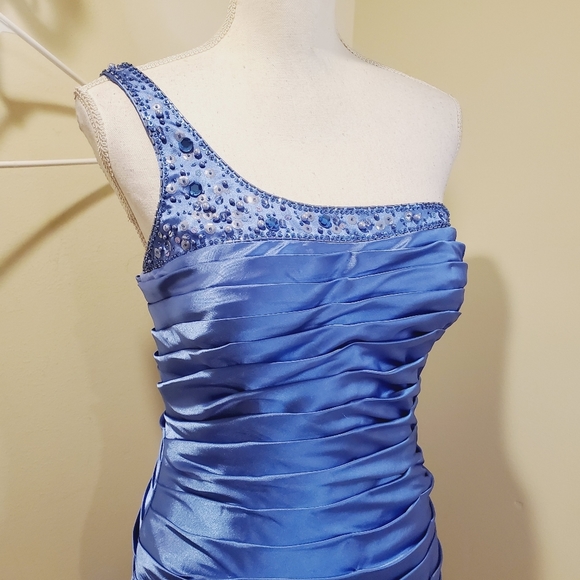 ADRIANA PAPELL blue party formal one shoulder dress Size 8 - Picture 4 of 11